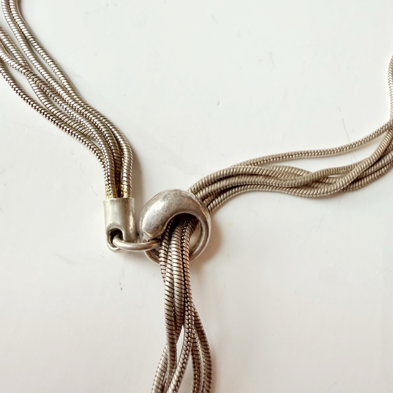 Dangling Hearts 5 Strand Lariat Snake Chain Sterling Silver 925 Necklace 18”
