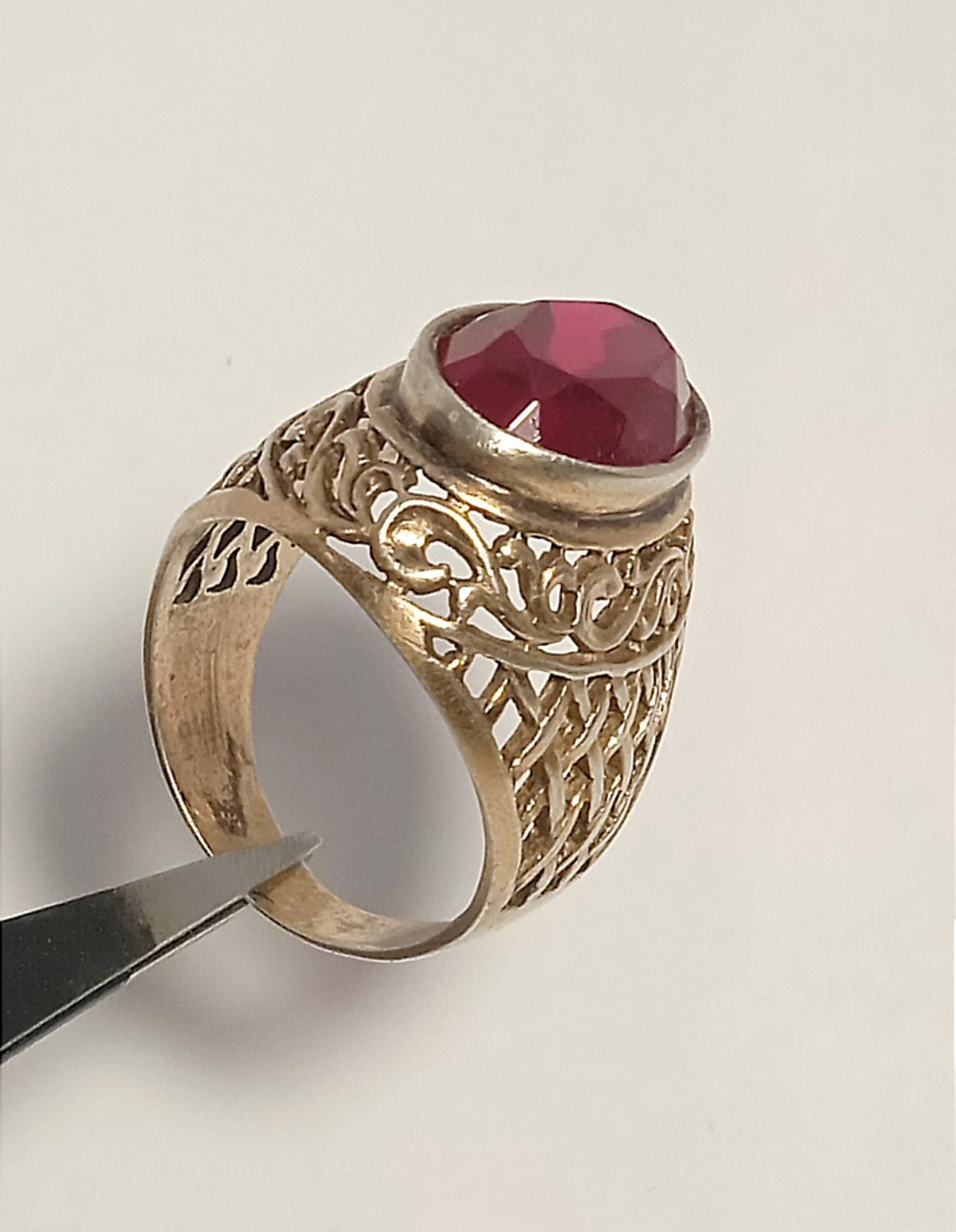 Old Vintage Soviet Union Silver 875 USSR Ring Red Stone Ruby Size US 6.9/17.5mm