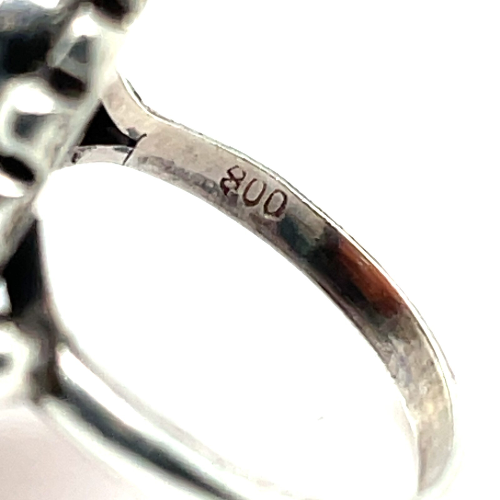 800 Silver Carved Coral and Marcasite Ring – Size 6