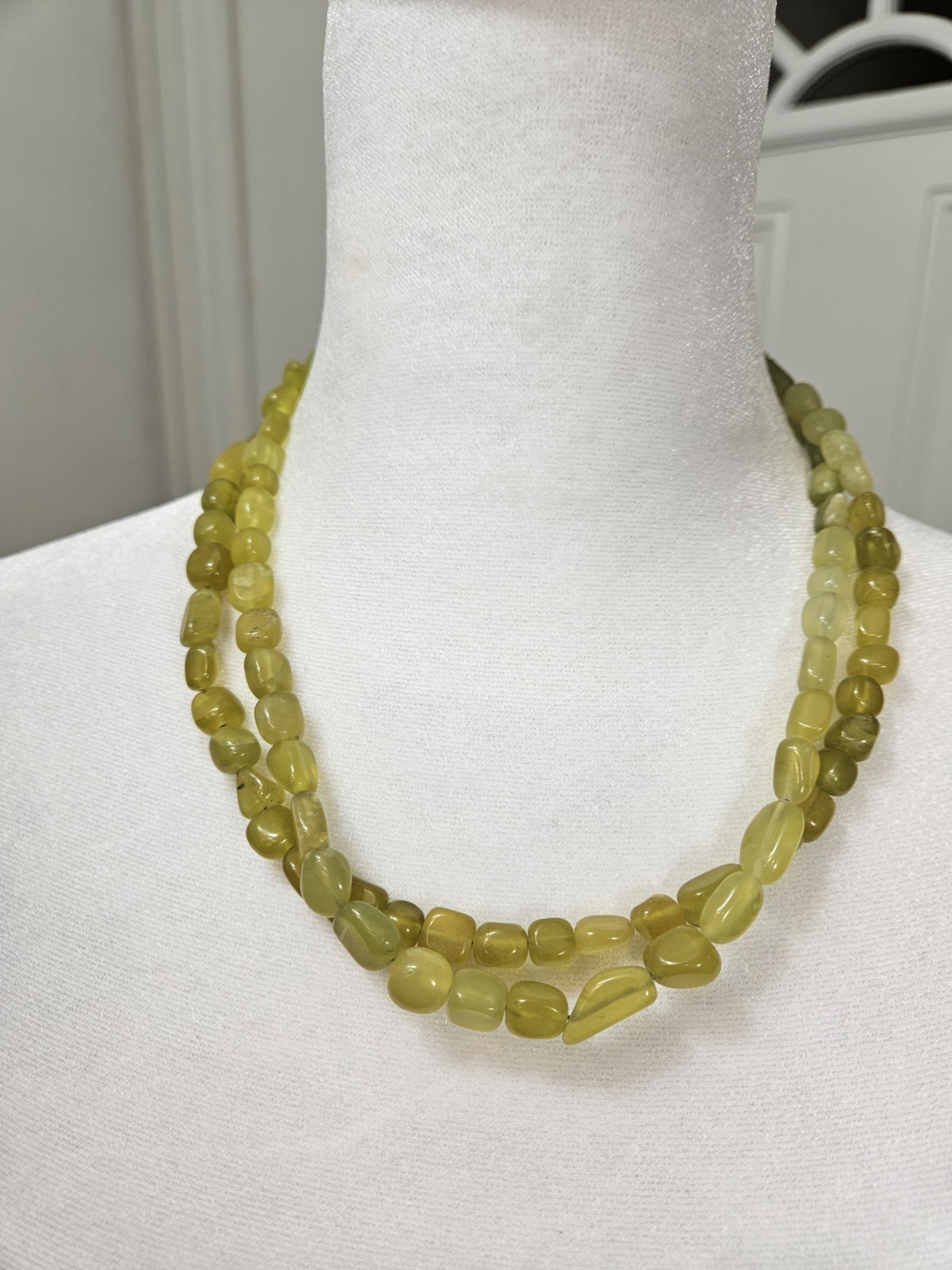 Vintage Double Strand Necklace 18 Inch Greenish Yellow Color