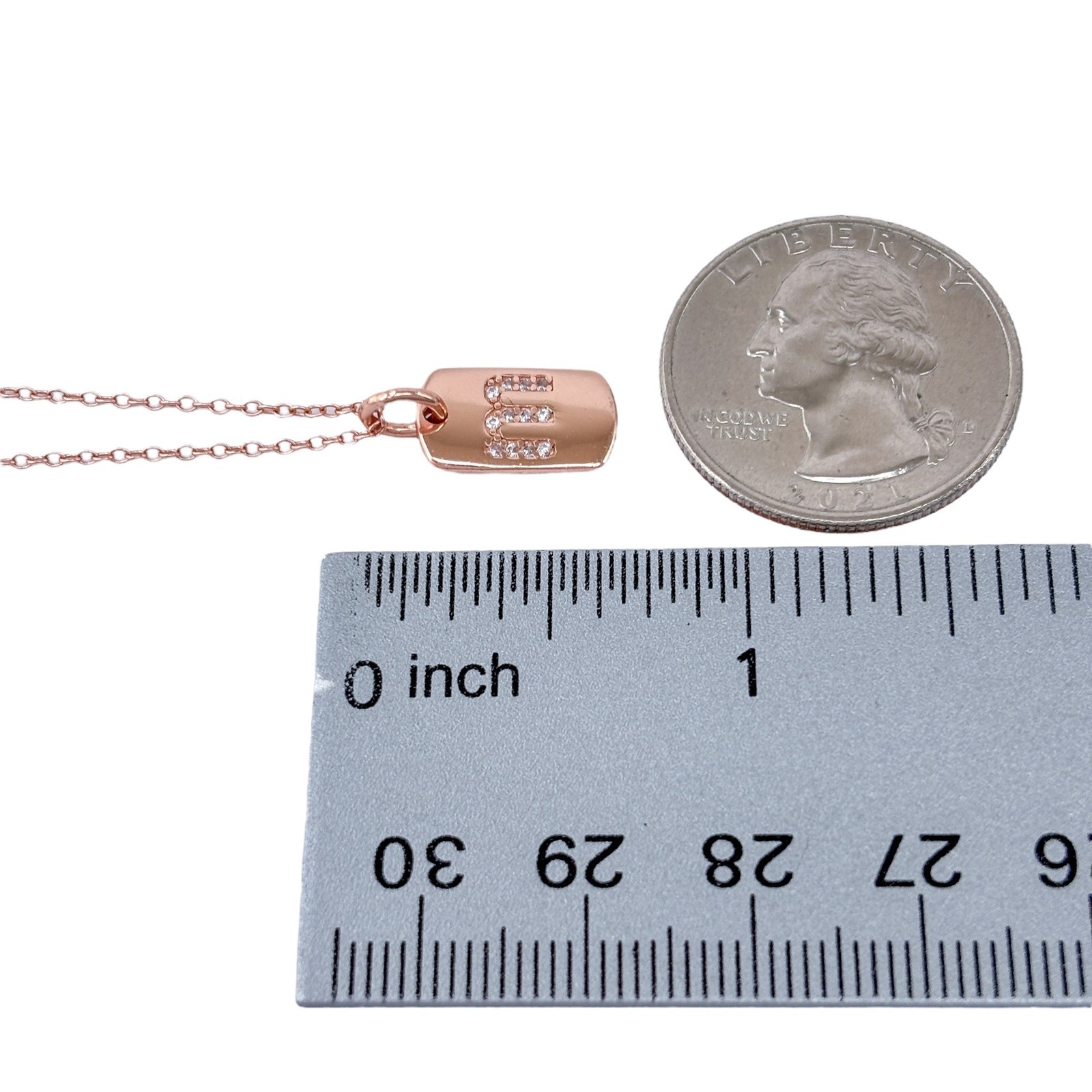 Cubic Zirconia Rose Gold-Plate “M” Dog Tag Necklace | 18″