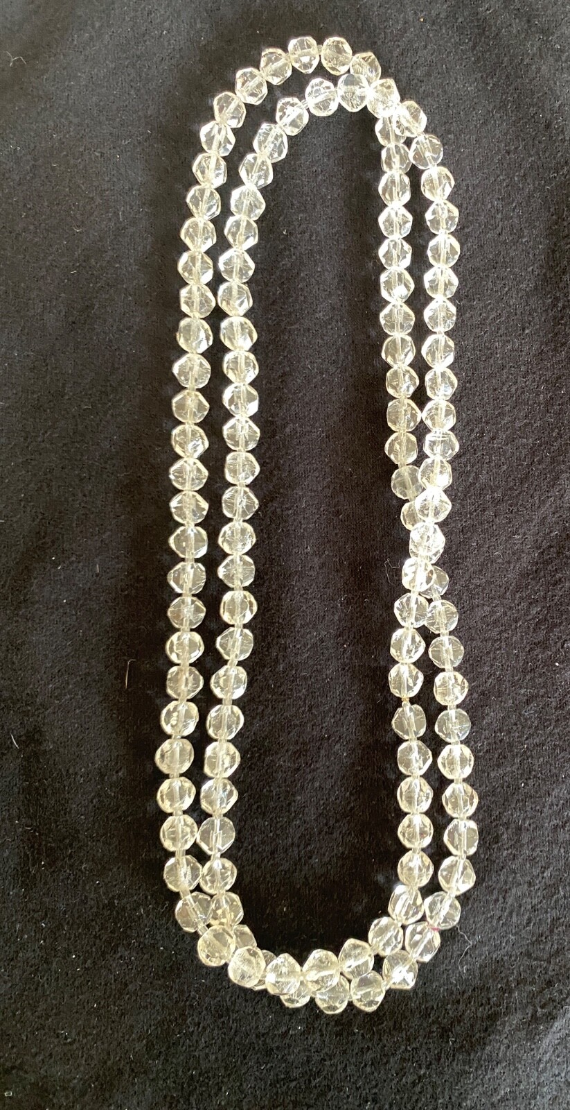 Antique Long Faceted Quartz Crystal Beads Hand Knotted Necklace 44”