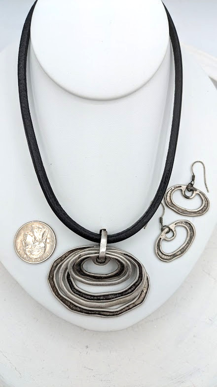 Vintage VCLM Necklace Set Leather Cord Statement Pendant Earrings Y2K