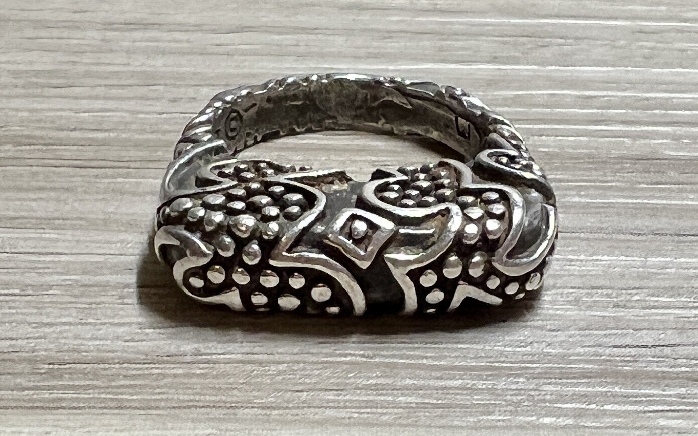 Vintage Designer Dian Malouf Sterling Silver Tall Tribal Stack Ring, Size 6.5
