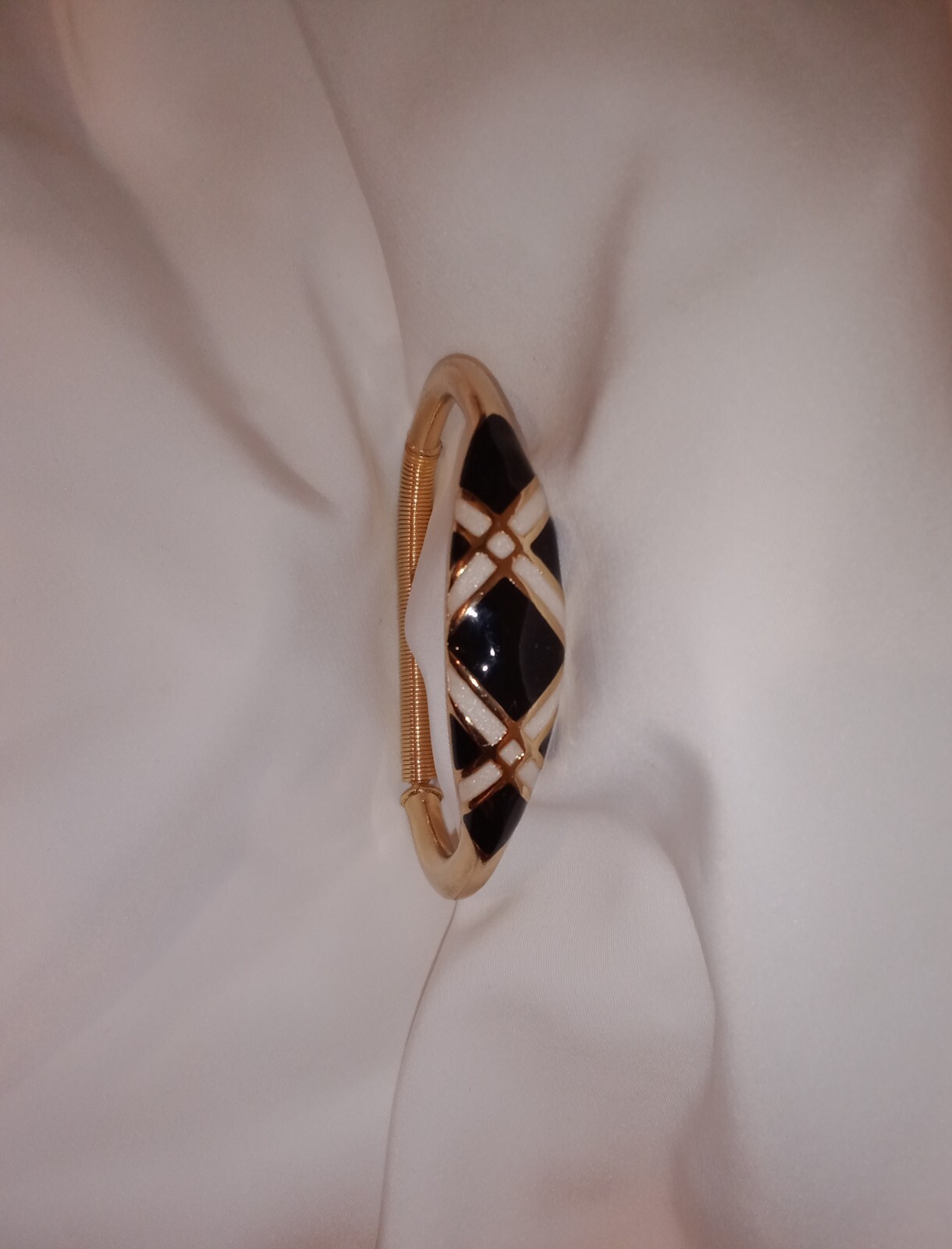 Vintage Orena Paris Bracelet, Goldplate w/ Black & Ivory Enamel, c. ’70s / ’80s