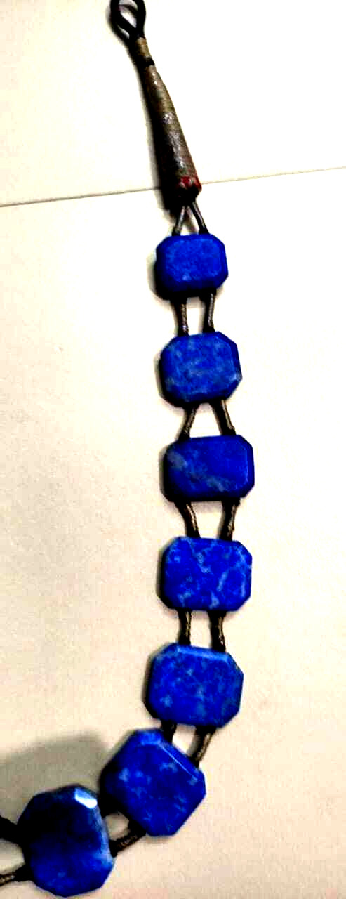 VINTAGE RARE ANTIQUE LAPIS LAZULI OPAQUE BLUE STONE CUT POLISHED 15 NO NECKLESS