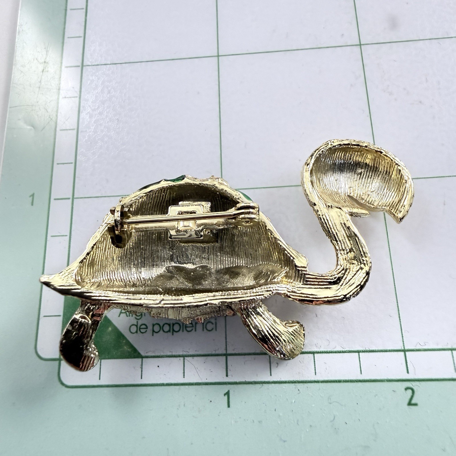 Vintage Rhinestone Green Enameled Turtle Brooch Gold Tone Pin