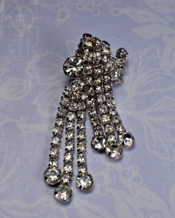 Rare La Roco Quality Designer Chandelier Dangle Rhinestone Clip Earrings 2.9″
