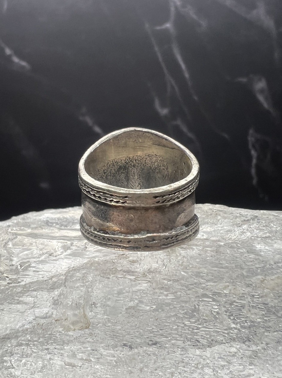 VTG 925 Sterling Silver Tibetan Dorje Yin Yang Wide Band Ring Size 4.25