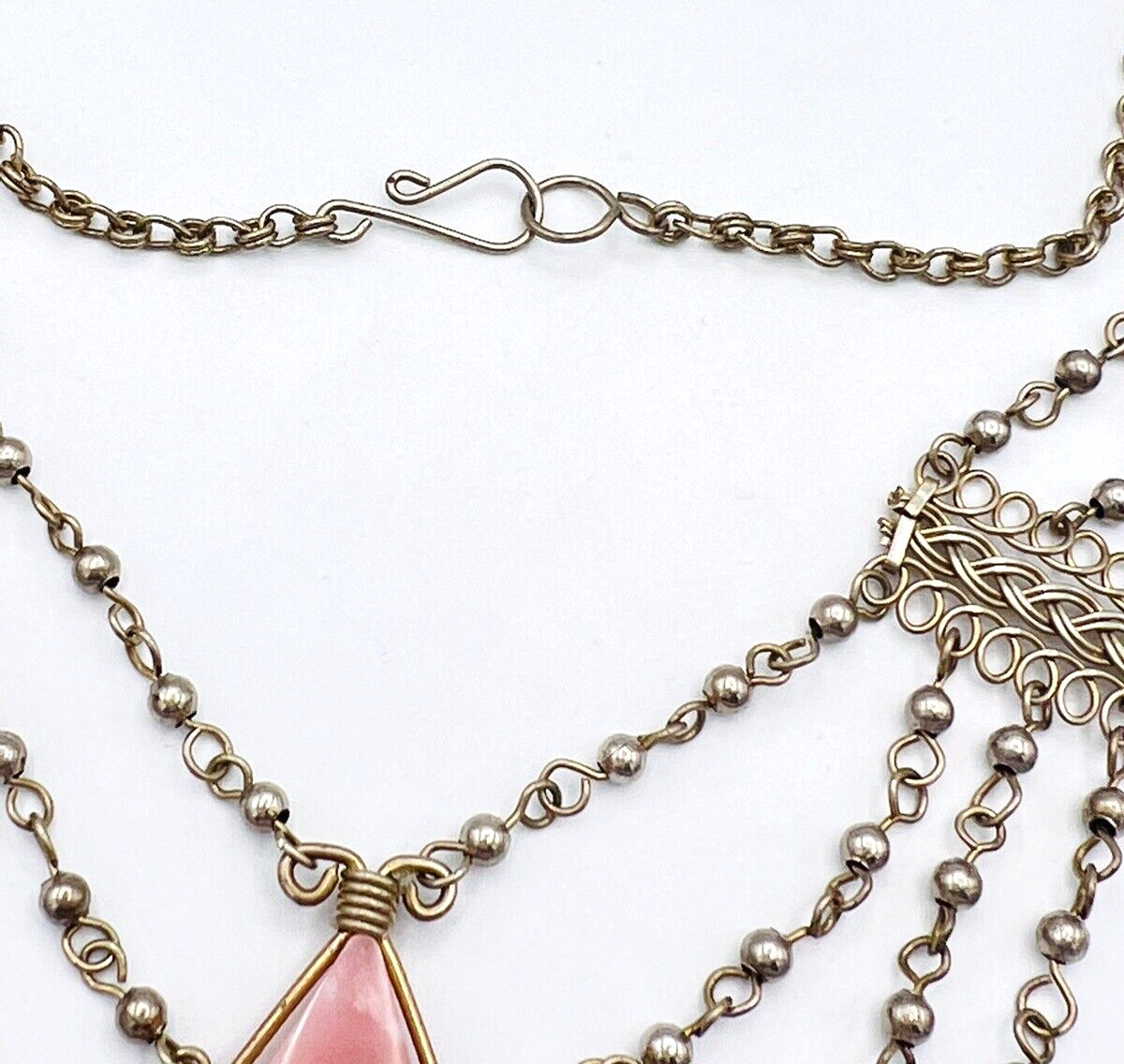 Vintage Silver Tone Pink Stone BOHO Collar Necklace