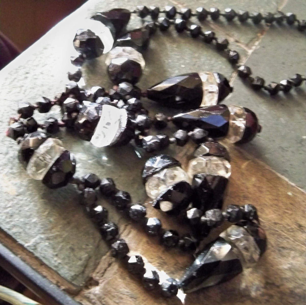 RARE Large CUT VINTAGE vauxhall NECKLACE art deco long lariat tassel CZECH bead