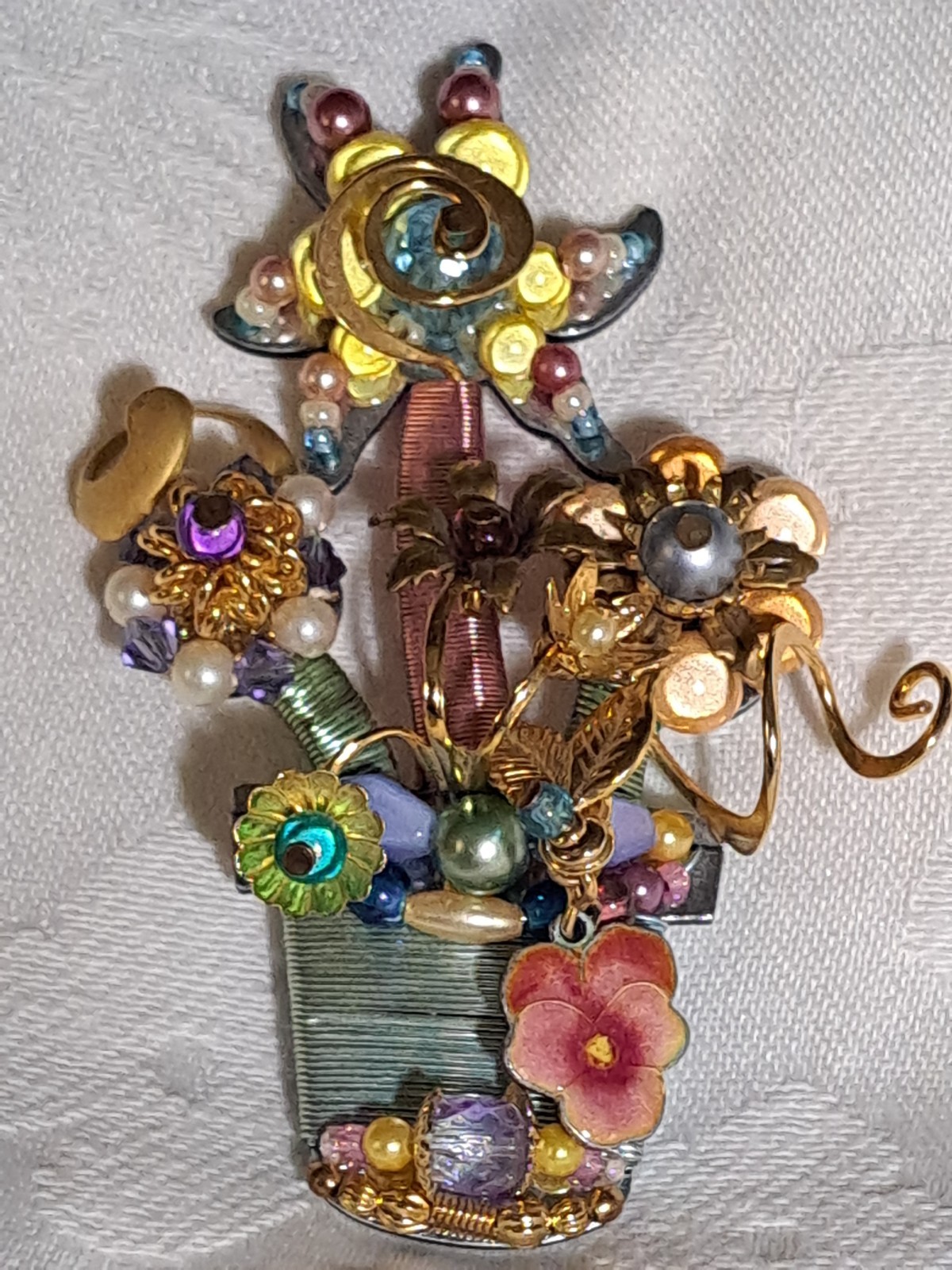 VTG Rare Signed LIZTECH “Judy’s Jewels” Flower Pot Bouquet Brooch Retired USA