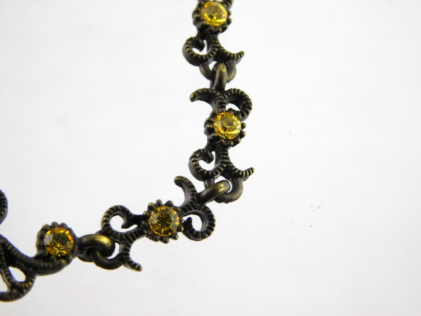 Vintage Bronze Tone and Rhinestone Bracelet Snap Clasp Floral Design Unbranded