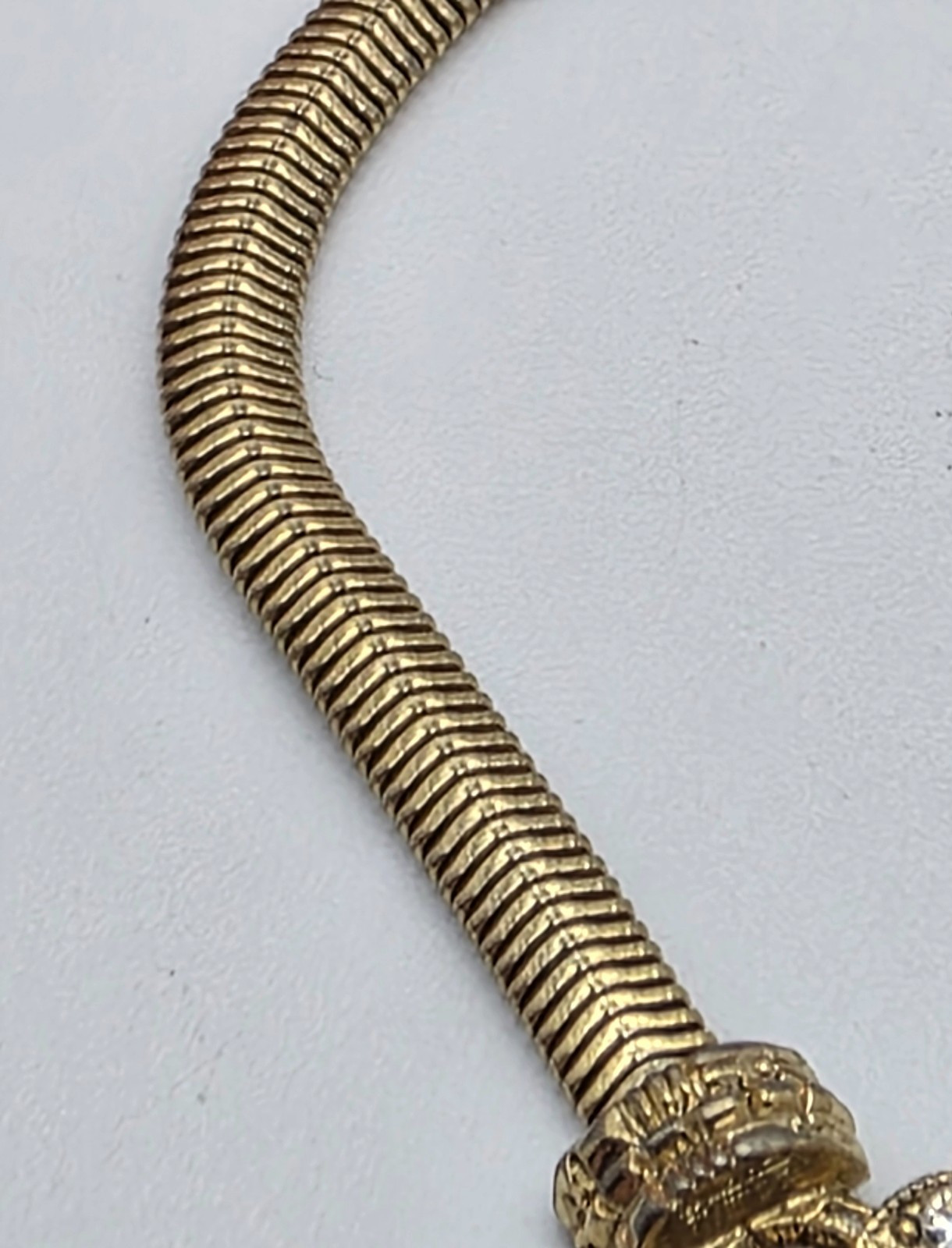Gold Tone Open Heart Crystal Pave Herringbone Chain Bracelet 7.25 In Vintage