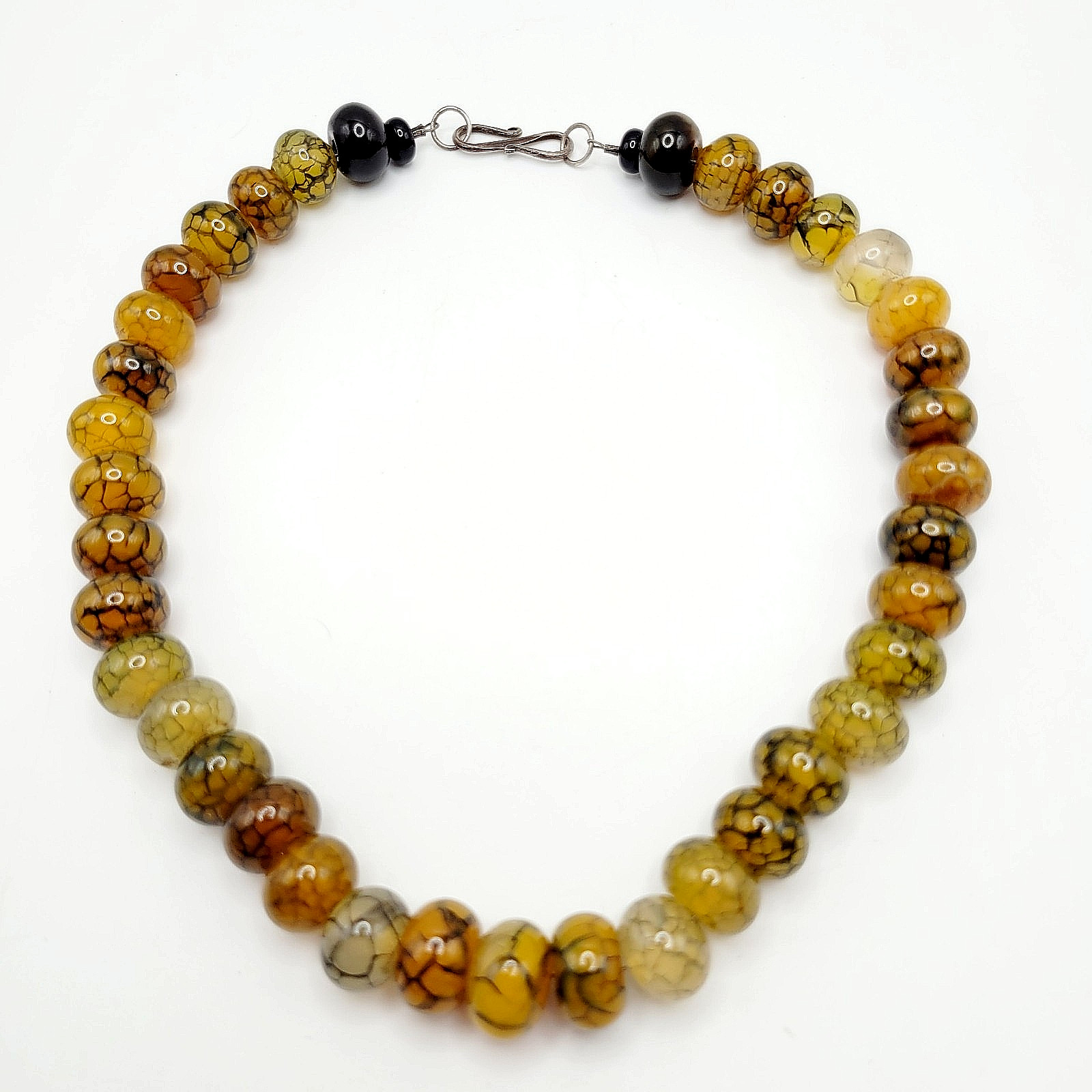 Dragon Vein Agate & Onyx Statement 925 Sterling S Hook Clasp Vtg Necklace 17 in
