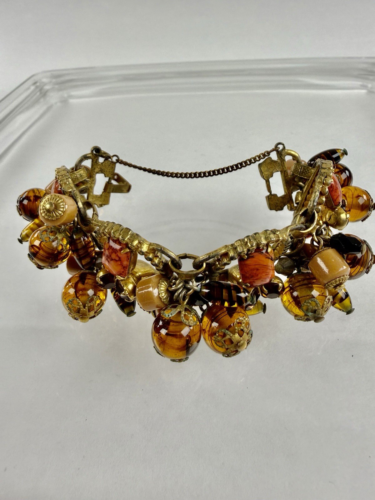 Vtg Cha Cha Beaded Bracelet Expansion Band Burgundy, Red & Silver Tone 6”