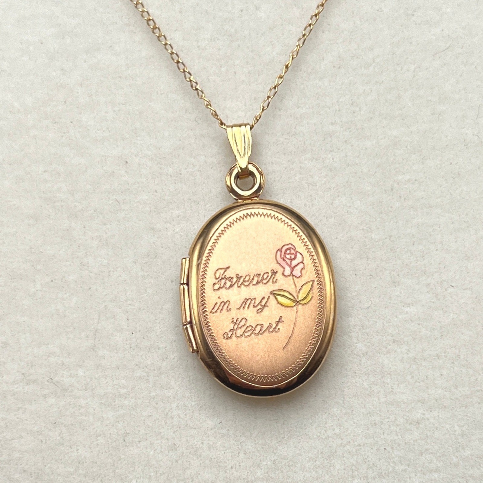 Vintage Gold Filled Locket Necklace Oval Forever In My Heart 14KT 18″