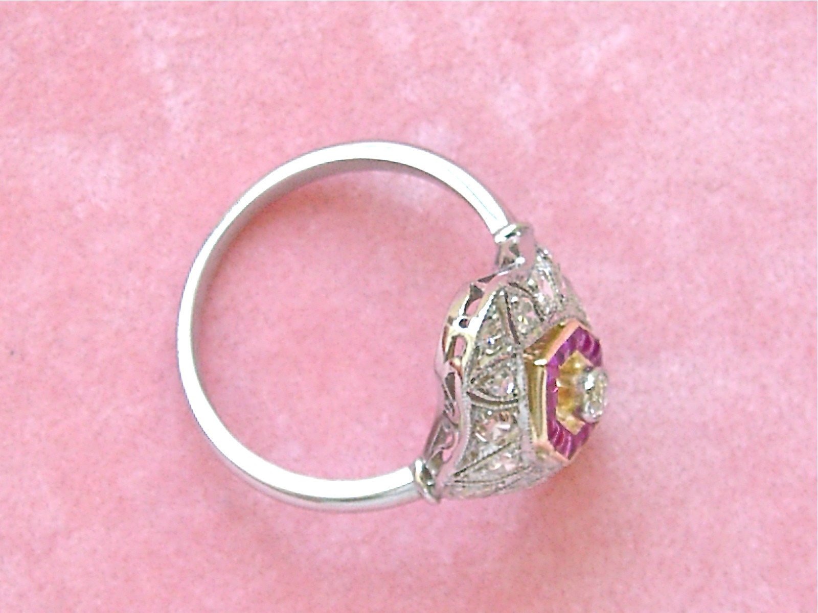 ANTIQUE ART DECO .65ctw DIAMOND RUBY PLATINUM COCKTAIL RIGHT-HAND RING 1930