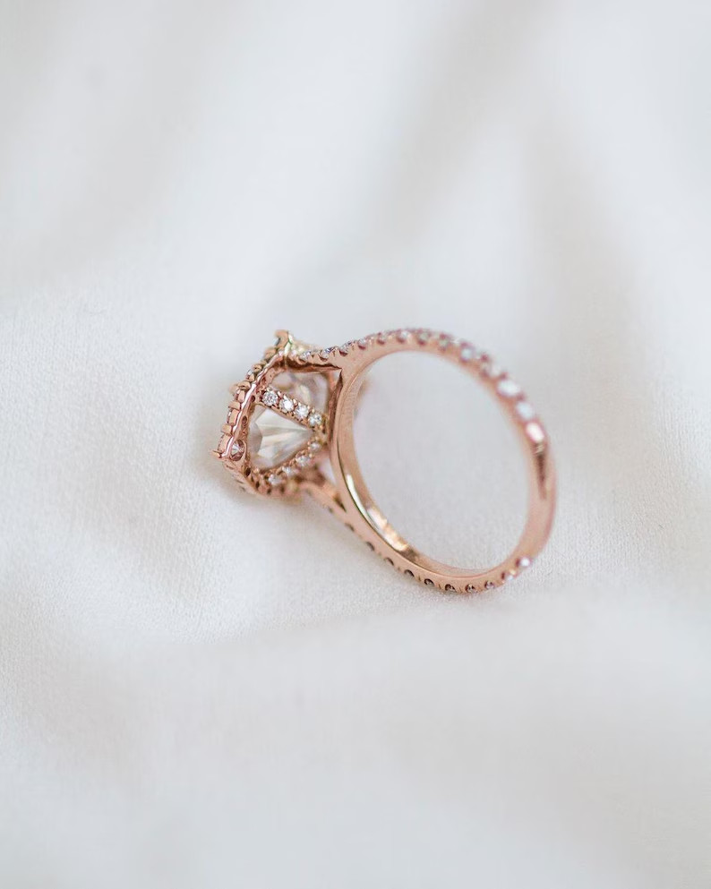 18K Rose Gold Plated 925 Silver Moissanite 3cts Pear Shape Halo Engagement Ring