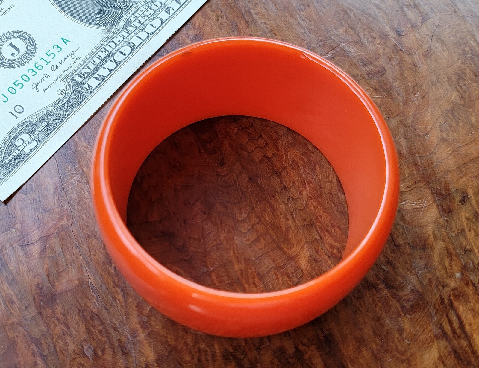 Vintage BAKELITE Bangle – Orange – Almost 1 1/2″ Wide