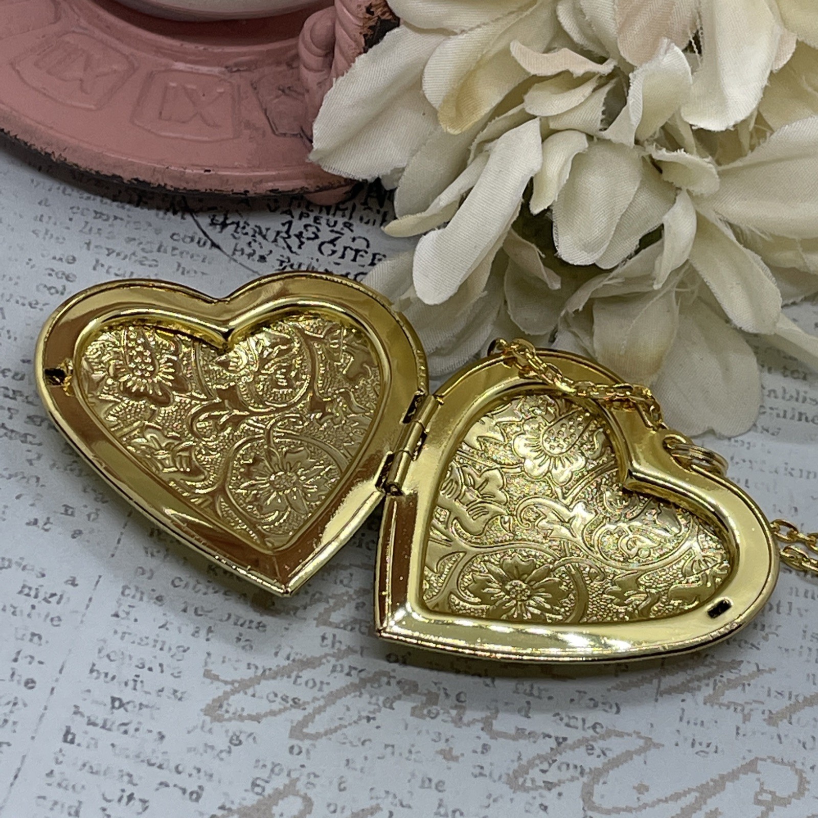 Gold Heart Locket Photo Harlequin Opal New Birthday Anniversary Wedding Necklace