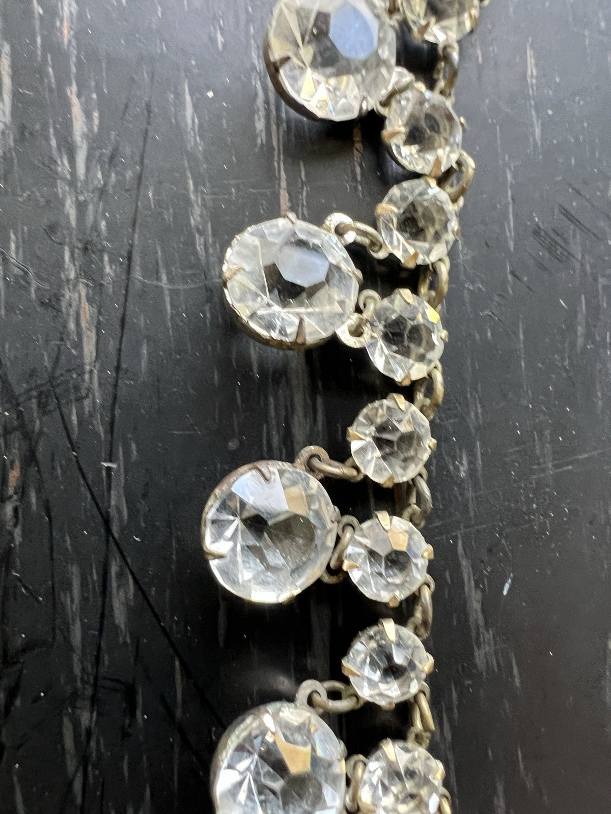 Antique Art Deco Open Back Crystal Riviere 15.25” Festoon Necklace Silver Tone