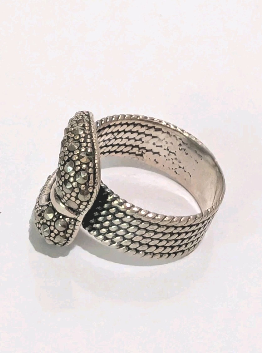 Vtg Designer Signed DBJ Sterling Silver Marcasite Belt Buckle Size 8.75 Ring