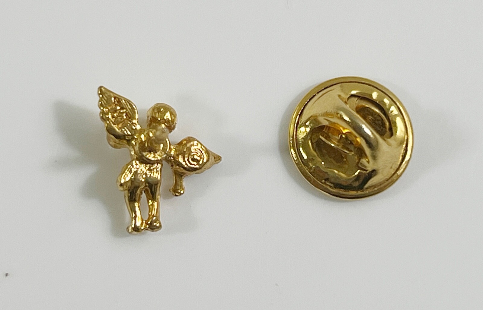 Angel Green GemStone Guardian Angel Lapel Pin Gold Toned