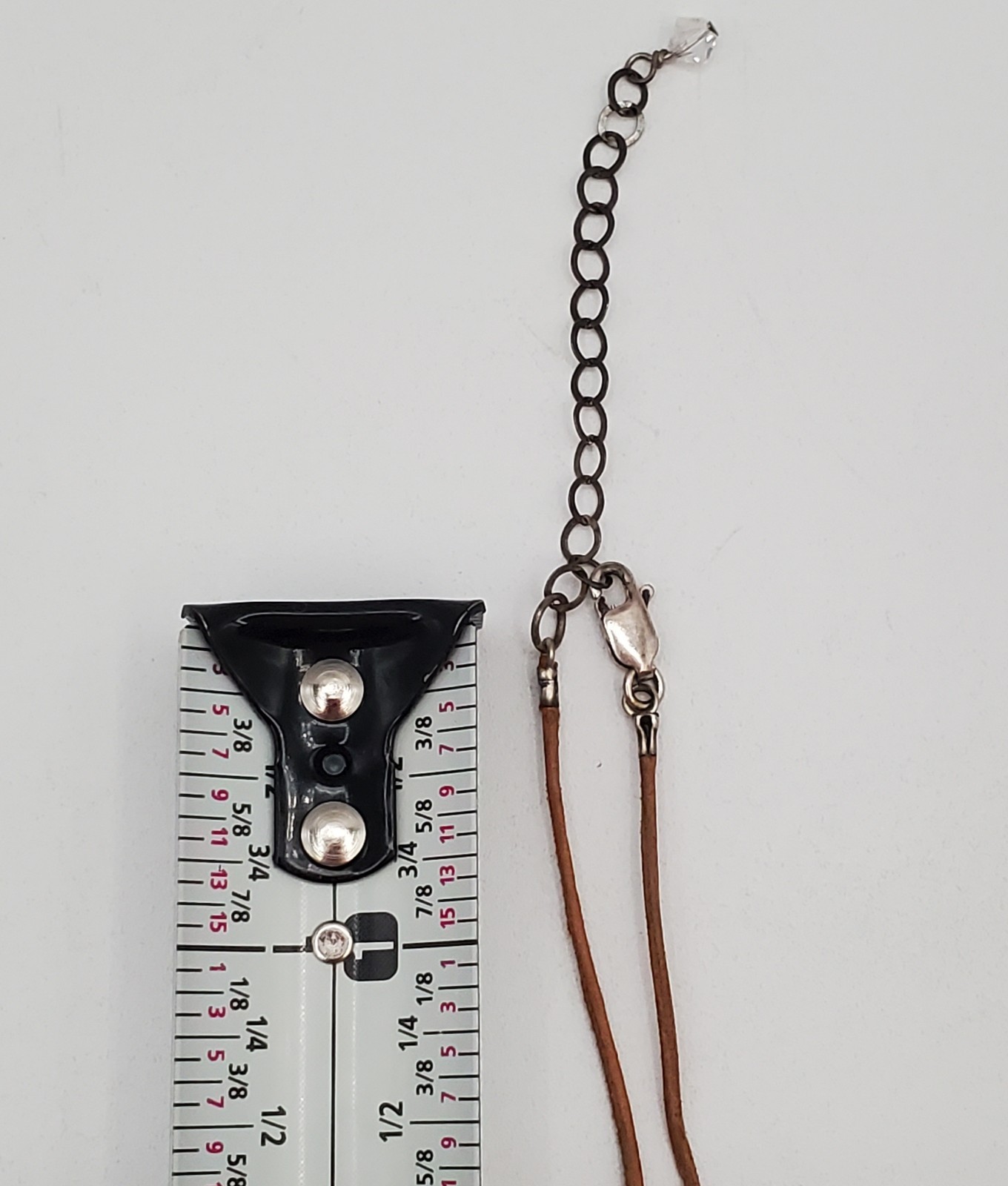 VTG 925 Faceted Amber Tone Crystal Necklace 18in Sterling Clasp Raw Leather Cord