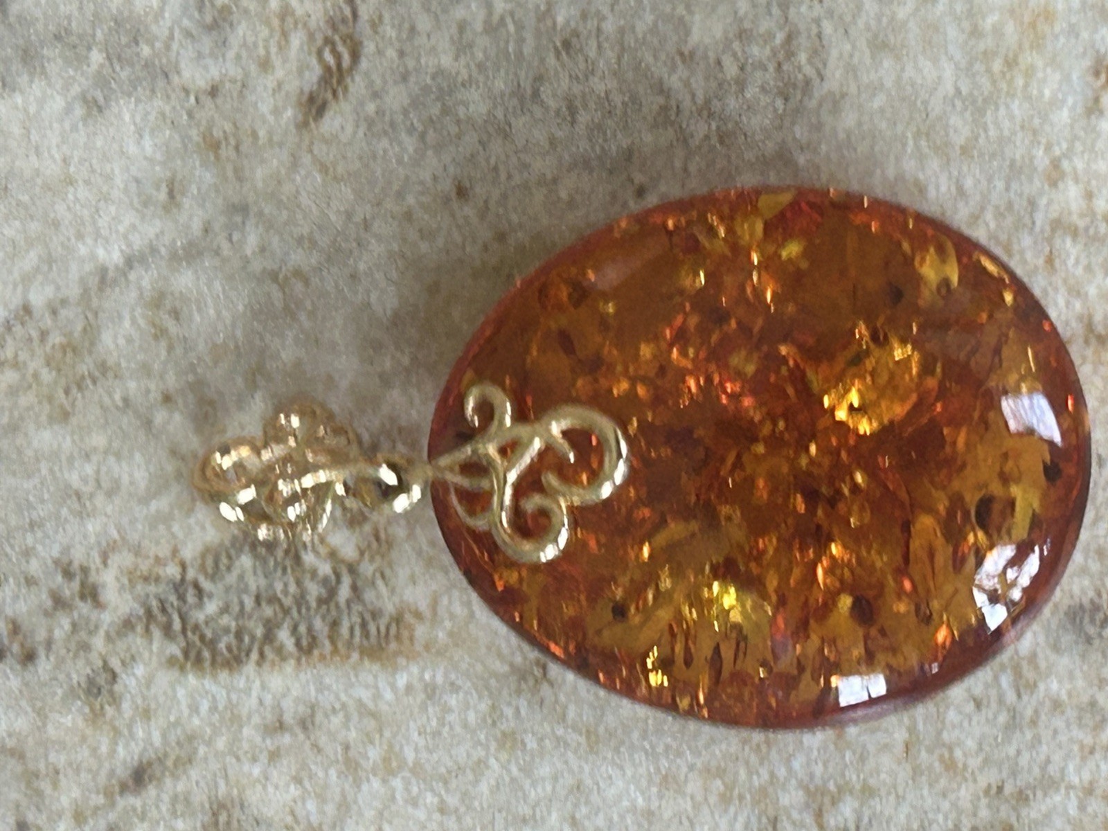 14K Gold Genuine Baltic Amber Cognac Teardrop Pendant
