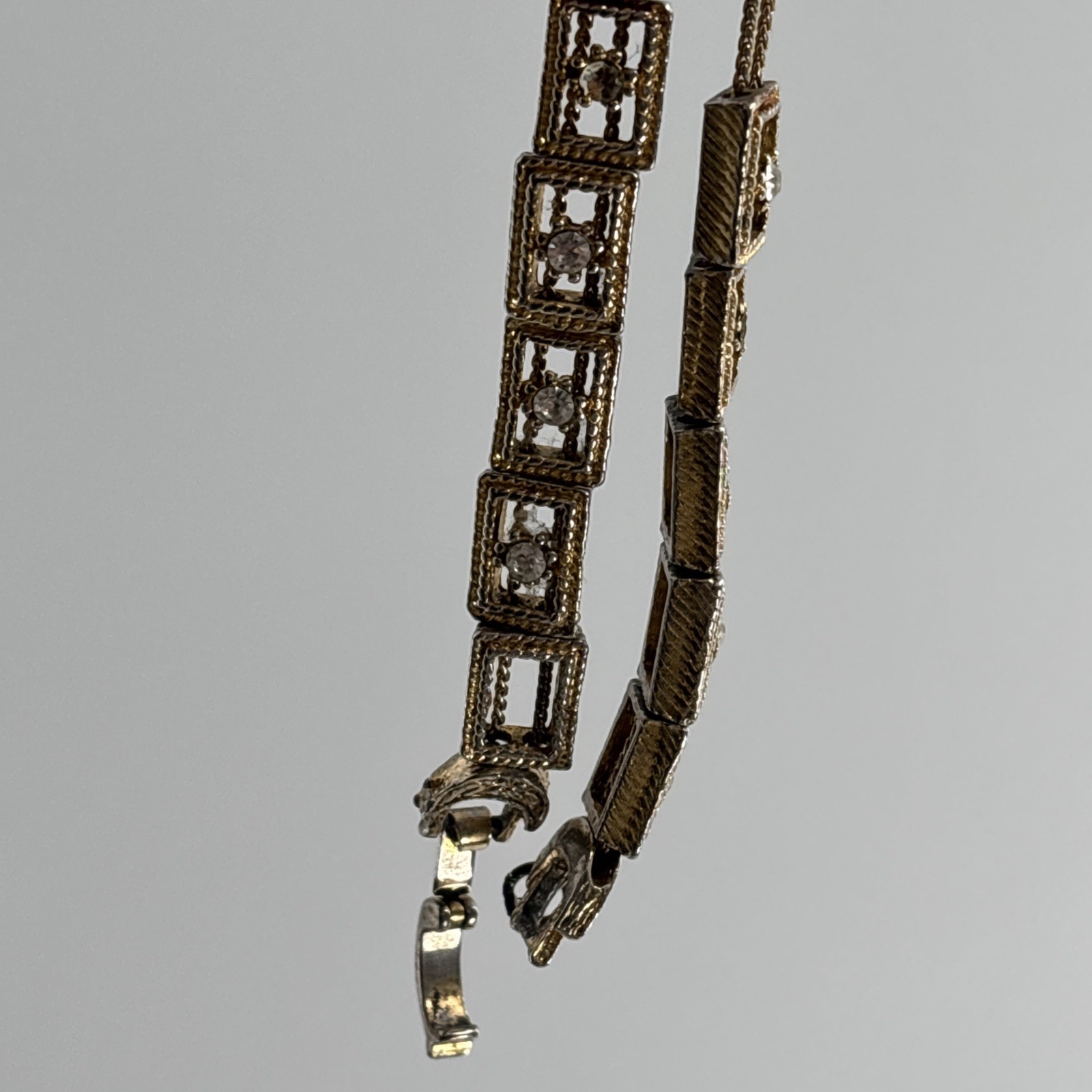 Vintage Gold Tone Victorian Slide Charm Bracelet Gold Tone Missing Rhinestones