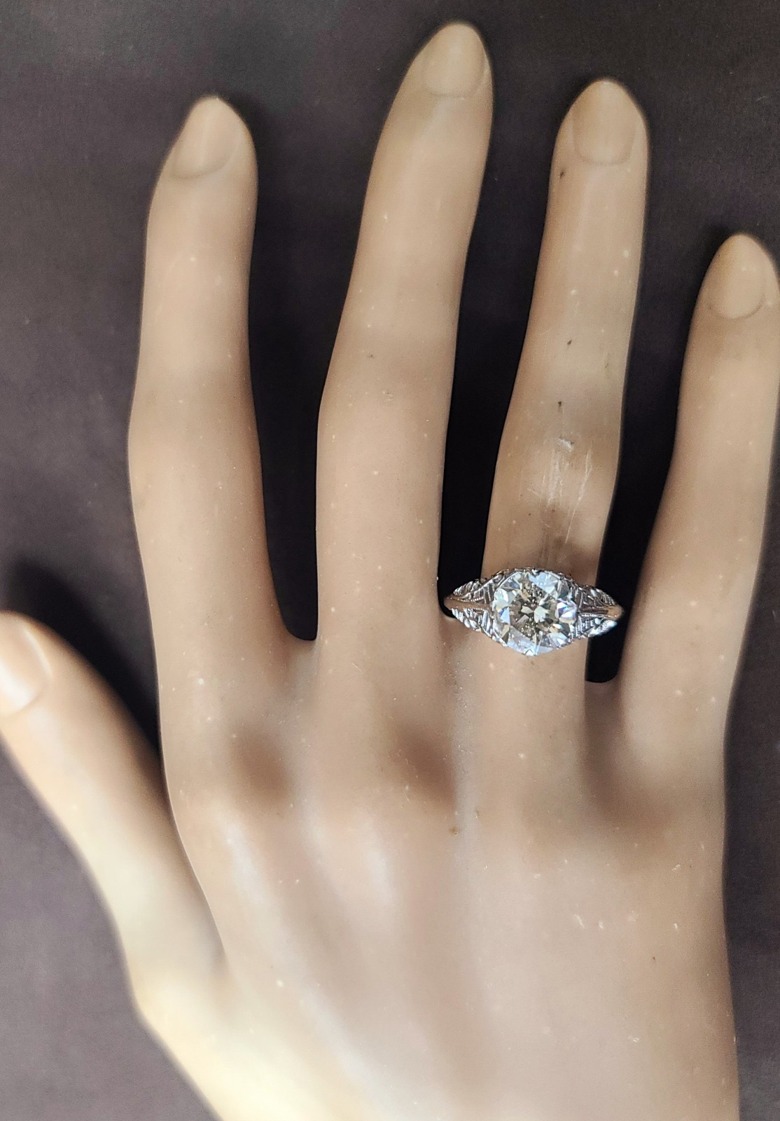 Vintage 18k White Gold Engagement Ring 2.75ct Natural Light Champagne Diamond