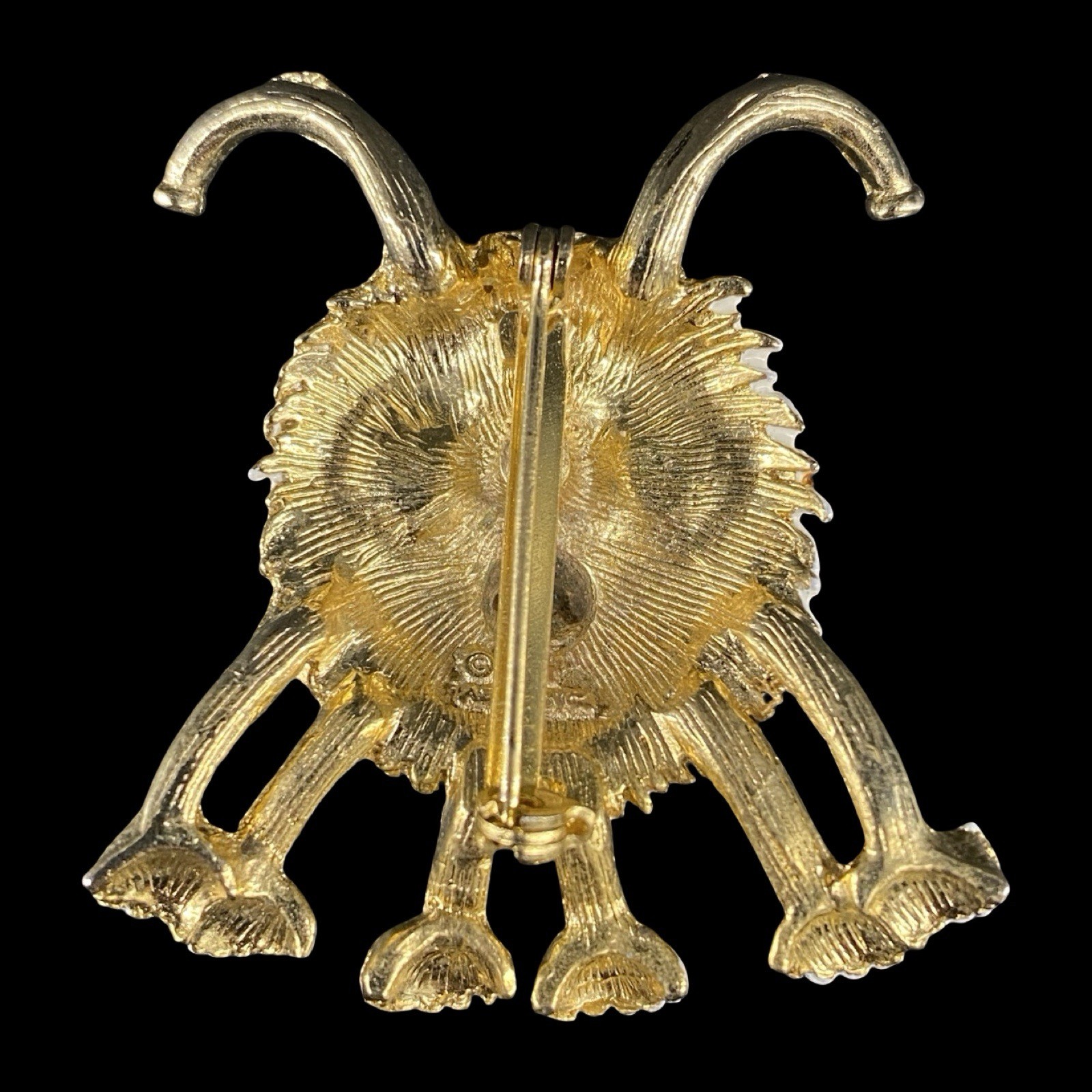 Signed 1971 Enamel Gold Tone Brooch 3-Eyed Monster 6-Legs Wiggle Eyes Antenna