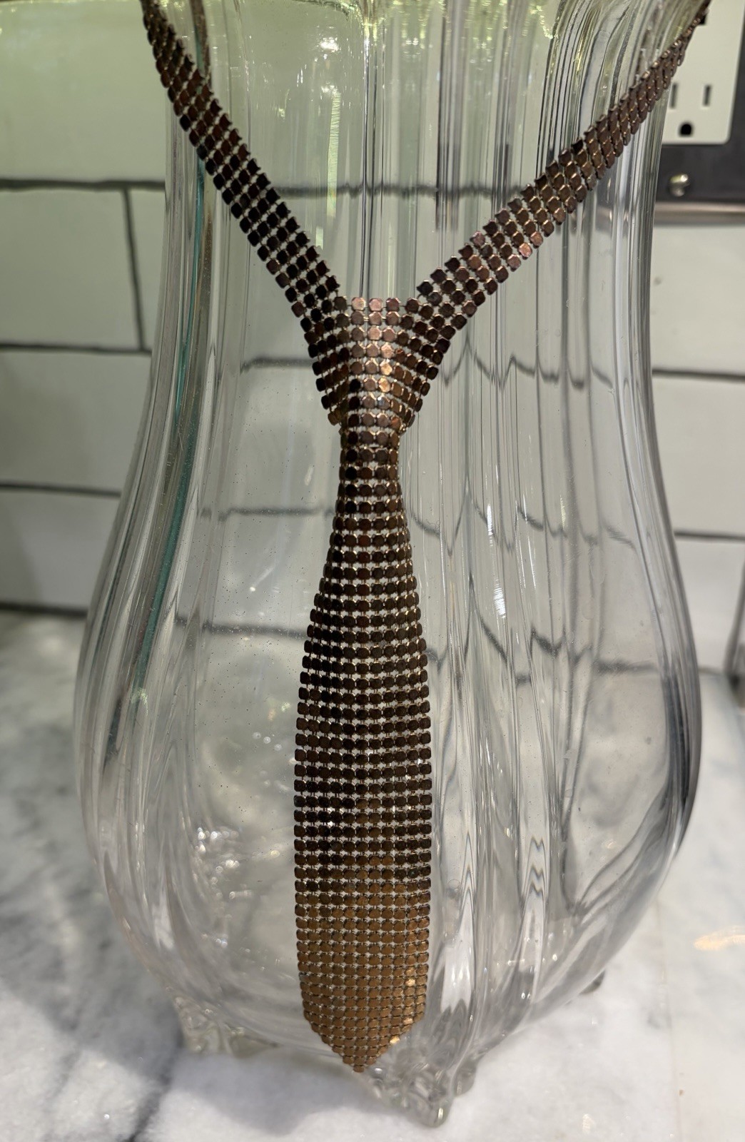 Vtg 70s Chain Mail Mesh Tie Necklace, Whiting Davis?
