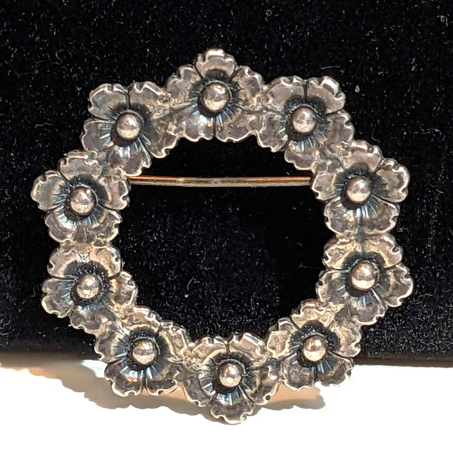 Vintage Neils Erik From Denmark Sterling Brooch Floral Wreath Circa 1966 Signed