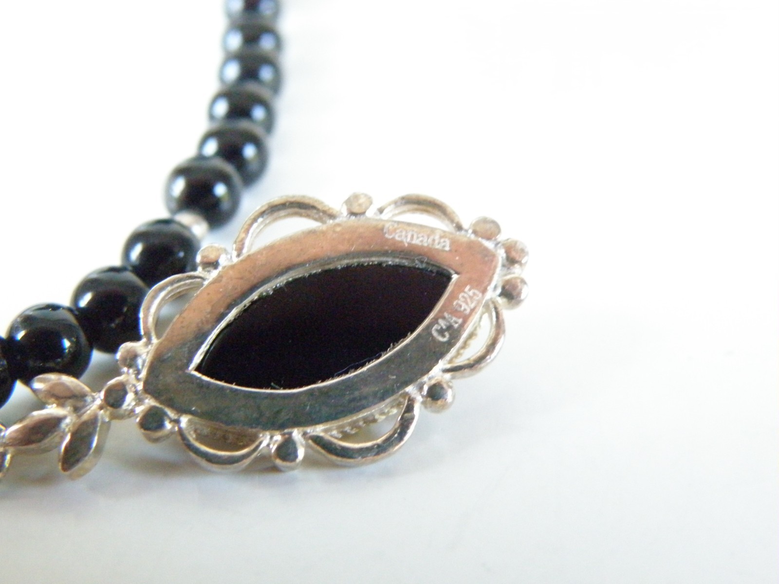 Vintage Sterling Silver 925 Black Onyx Station Bead Necklace