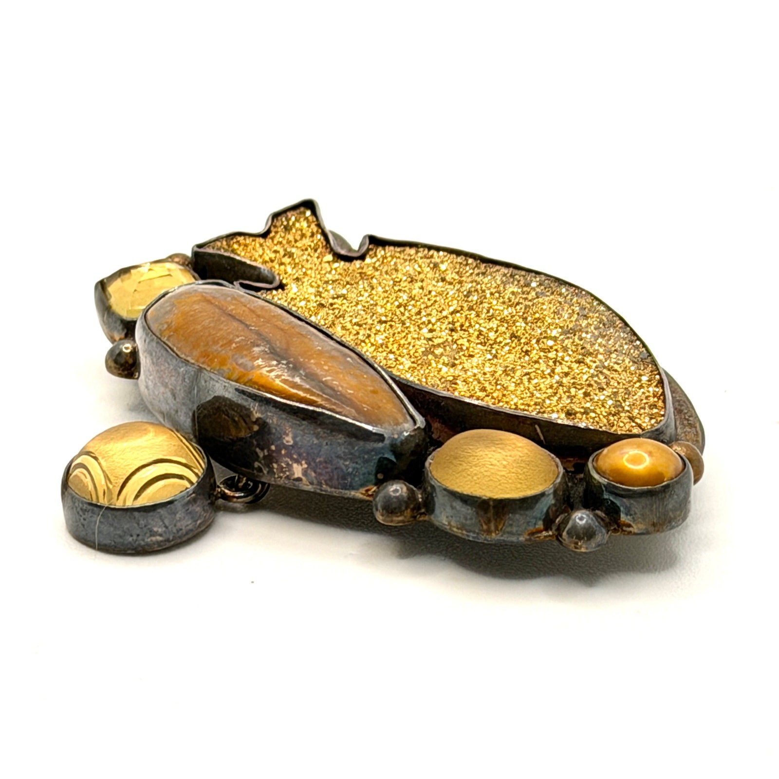 Vintage 90s Signed Amy Kahn Russell Sterling Silver Gold Druzy Brooch Pendant