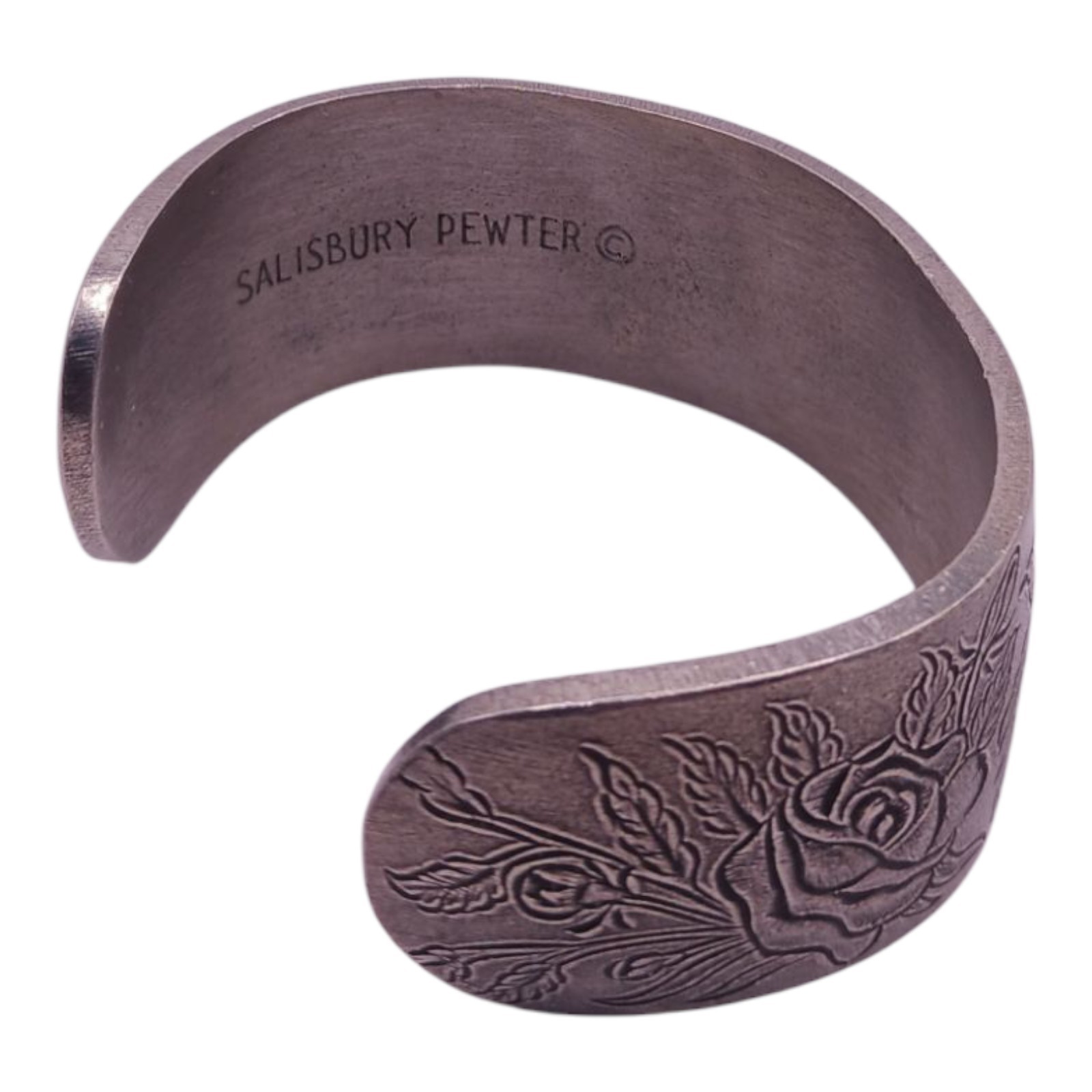 Salisbury Pewter Cuff Bracelet Flower Month June Etched Rose Vintage