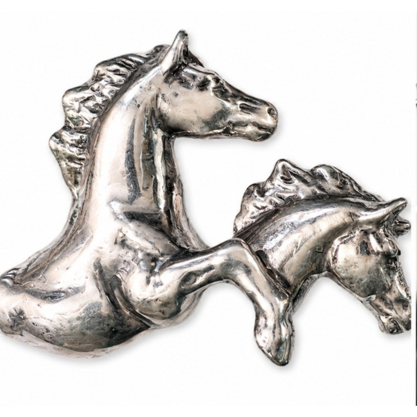 VTG 925 Sterling Silver Wild Horse Brooch Electroform Large 4″ 44g Statement Pin