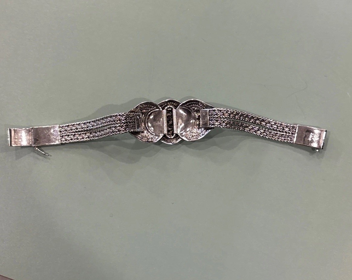 Sterling Silver Floral Double Wheat Braided Thailand Bracelet 42g Vintage 925