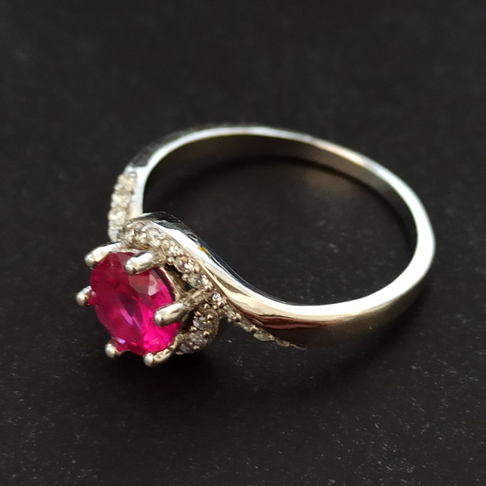 Sterling Silver Ruby Ring Bright Fuchsia Pink Tested 925 Feminine Classic Gift