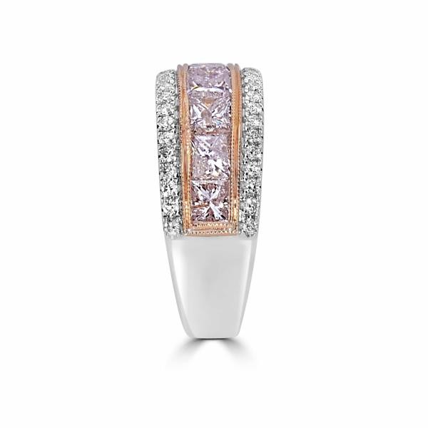WIDE 2.80CT WHITE & PINK DIAMOND 18K WHITE & ROSE GOLD PRINCESS ANNIVERSARY RING