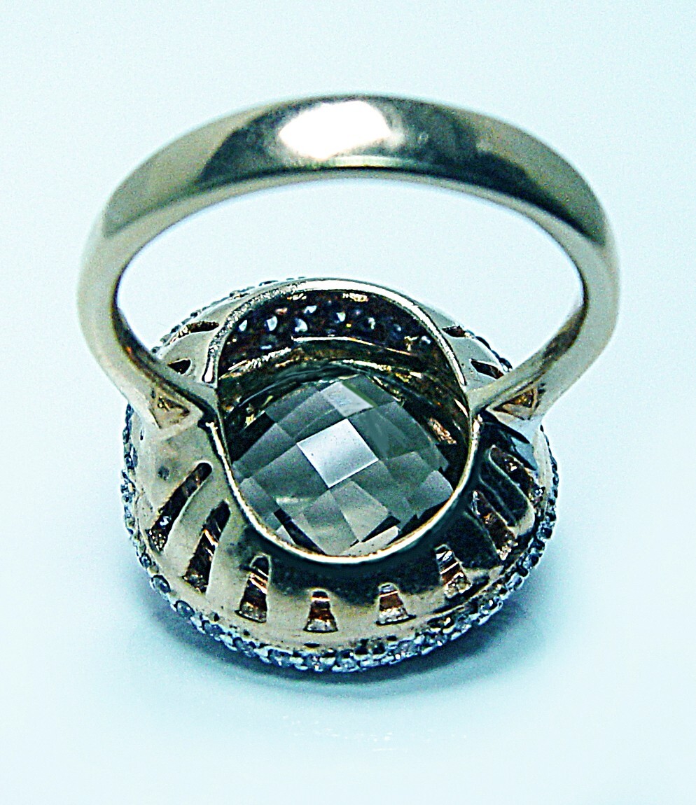 Vintage Quartz Champagne White Diamond Ring 14K Gold Designer Estate Italy
