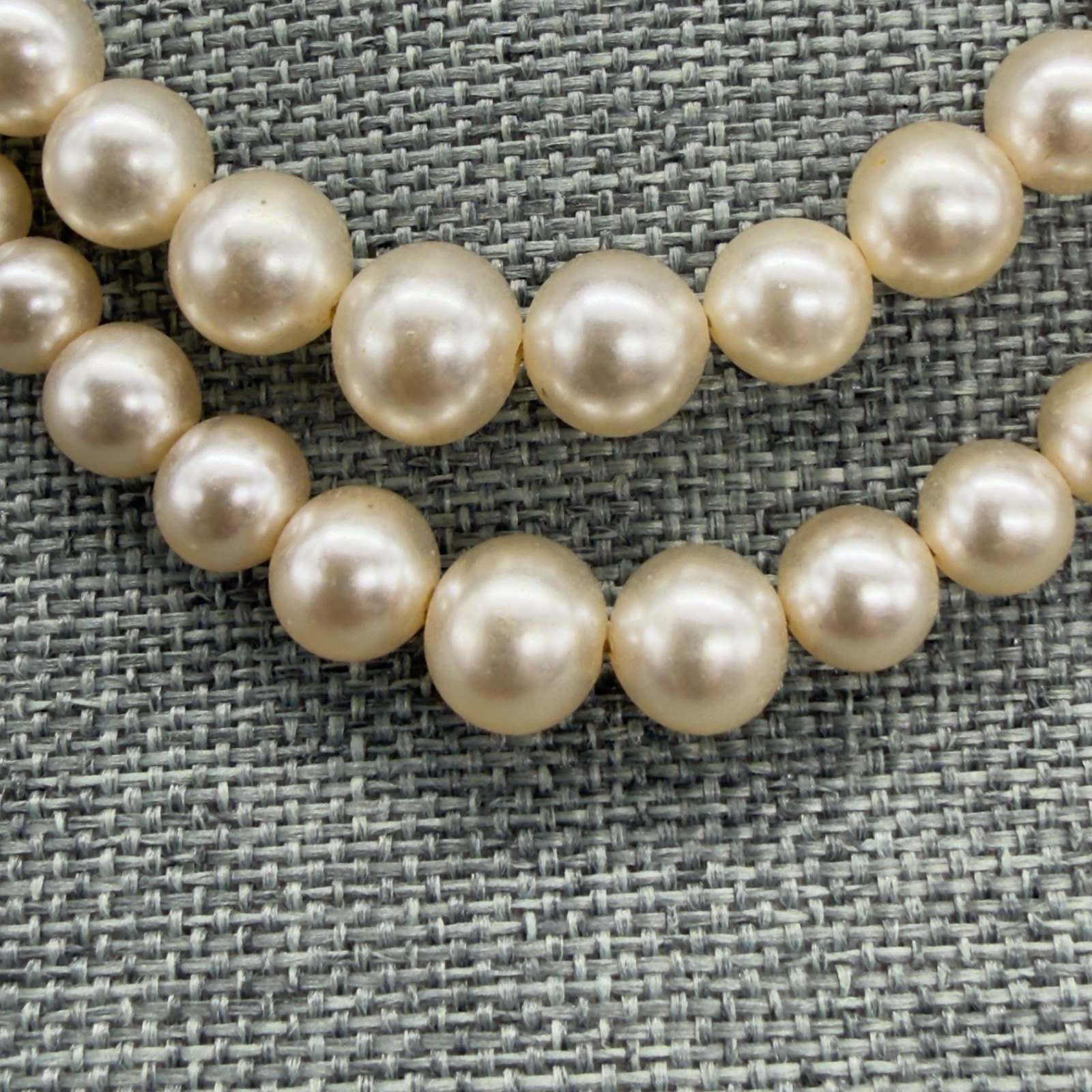 Vintage Art Deco Pearl Necklace Double Strand Box Clasp Rhinestones 17 Inches