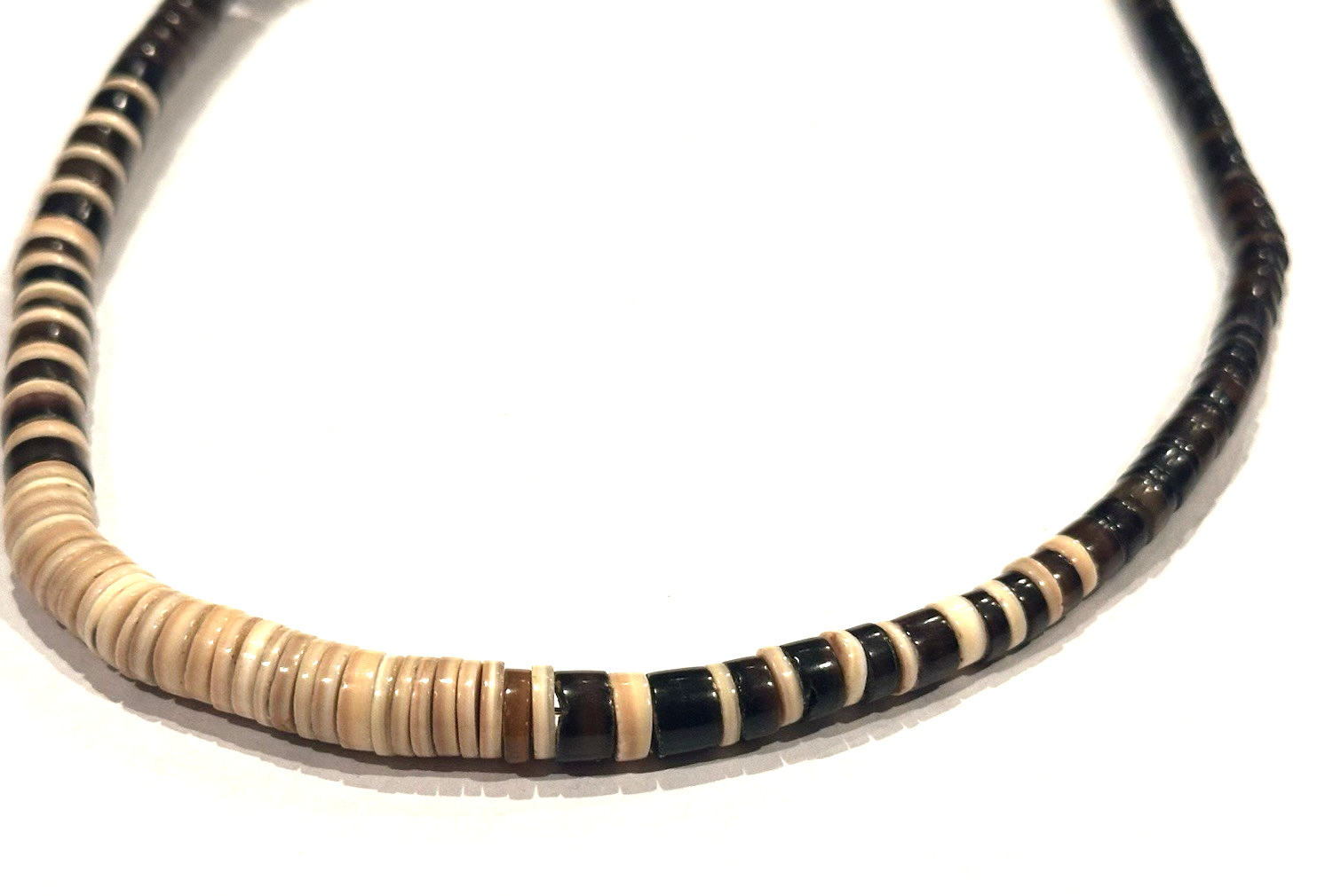 BROWN TAN SHELL COCONUT BEADS 15″ CHOKER BEACH Necklace 1980S SURFER HIPPIE EU