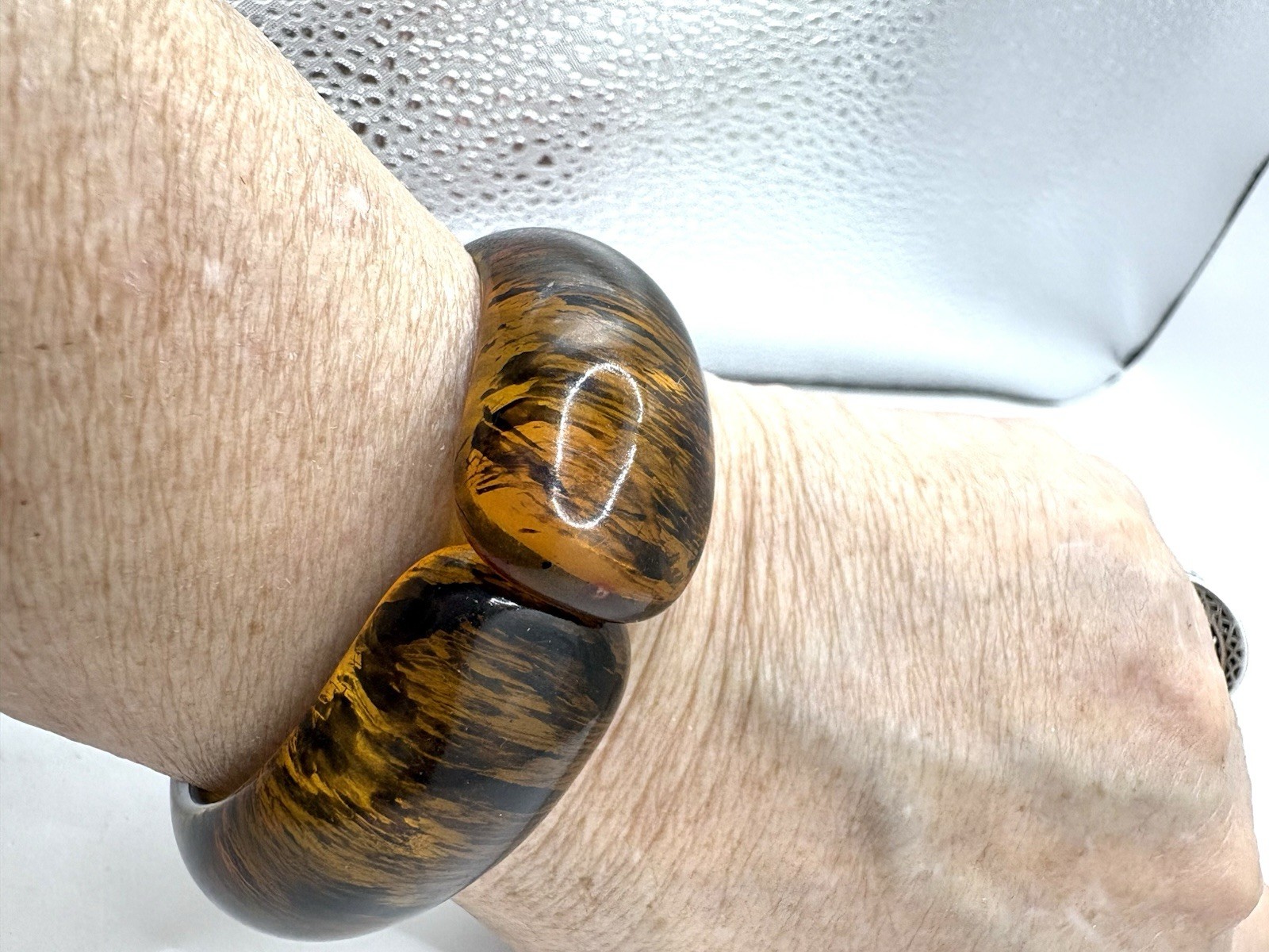 Rutilated Amber Resin Hinged Bypass Cuff Bracelet 6-6.5”