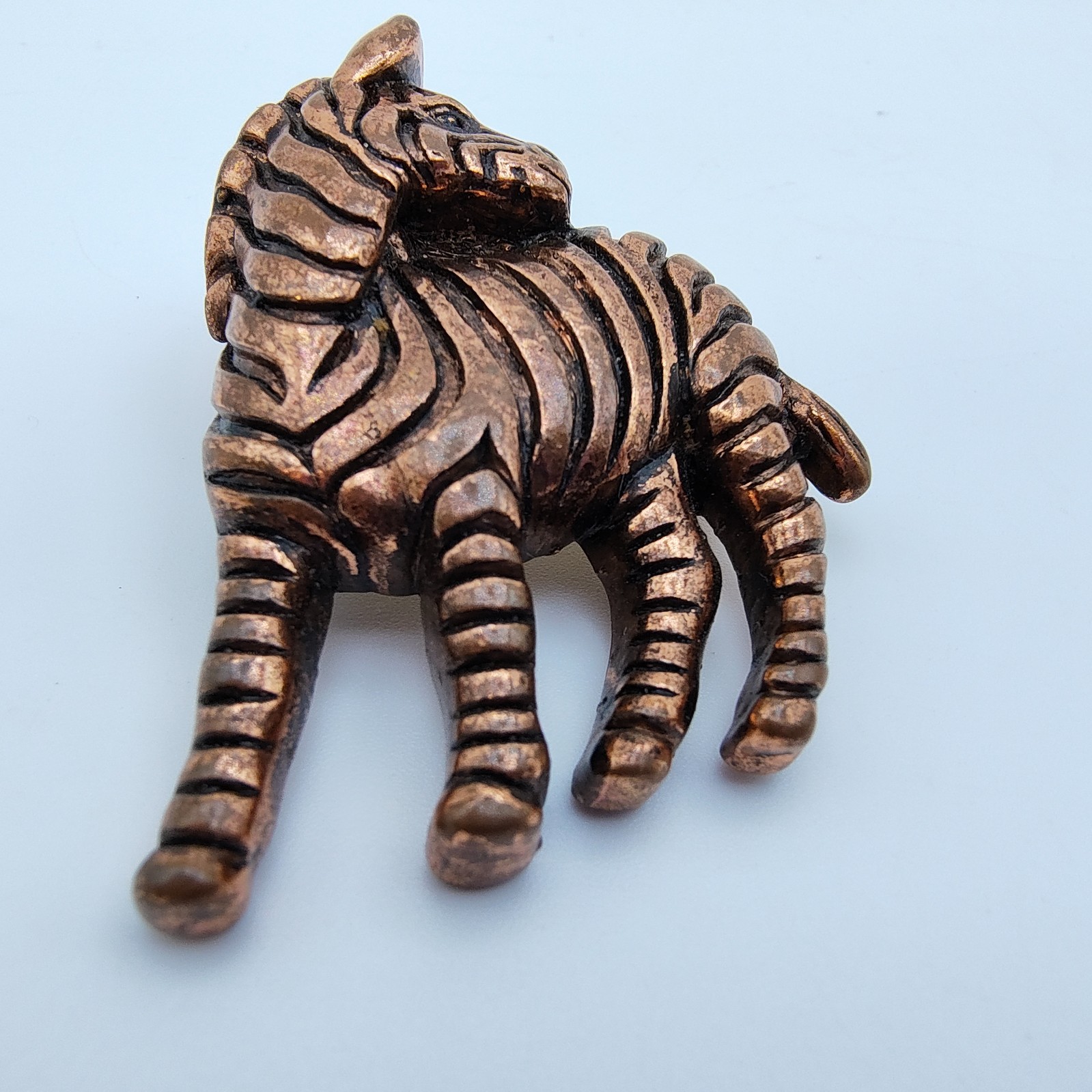 Vintage Zebra Brooch Copper Tone Textured Animal Figural Retro Safari Chic