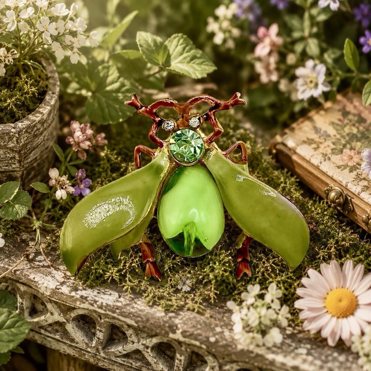 Original By Robert Green Insect Brooch Signed Enamel Rhinestone Bug Pin Vintage