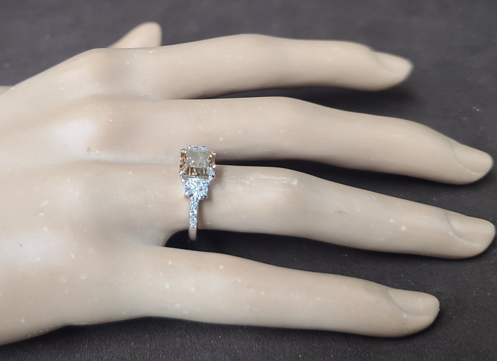 14k White Gold Vintage Engagement Ring 2.06ct. Champagne Diamond Asscher Cut