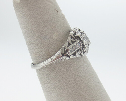 Vintage Estate Art Deco Genuine 0.35cttw Old Cut Diamonds Solid Platinum Ring